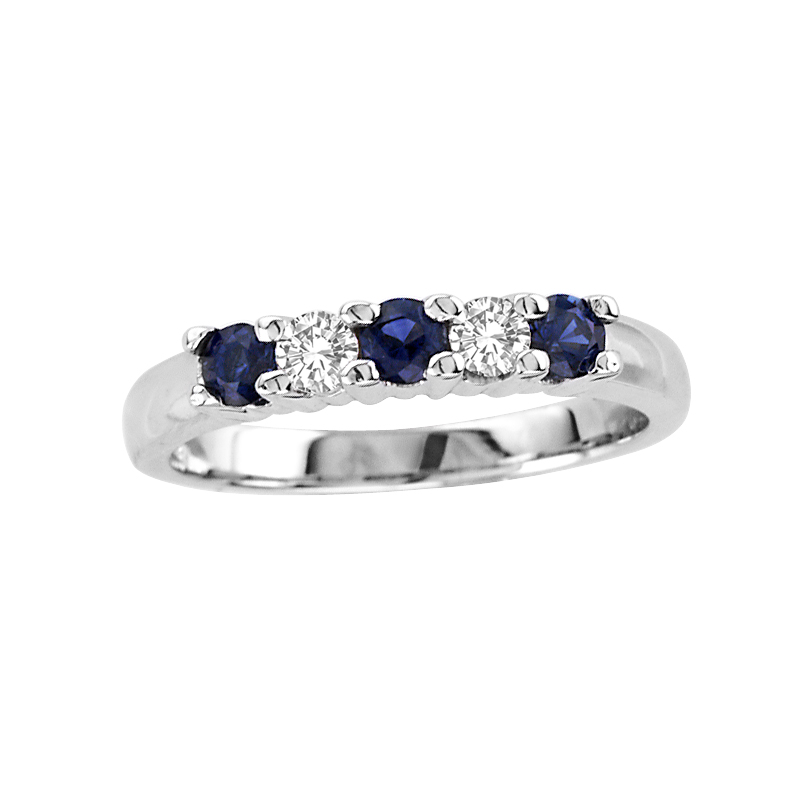 0.20ctw Five Stone Diamond and Sapphire Band in 14k Gold