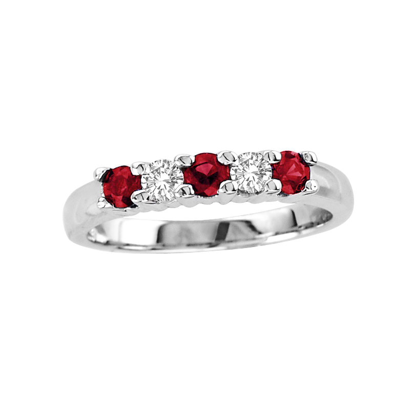 0.20ctw Five Stone Diamond and Ruby Band in 14k Gold