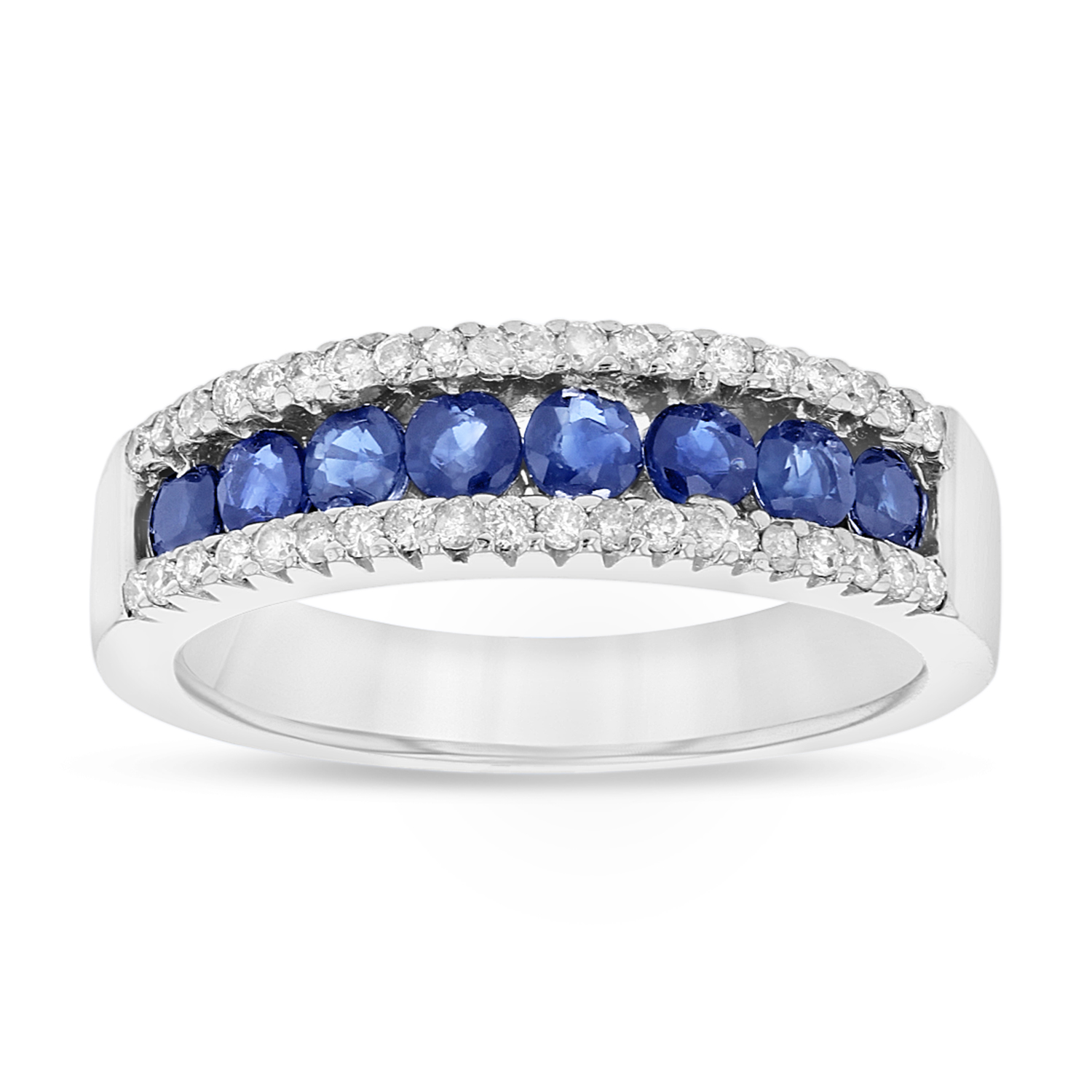 Sapphire and Diamond Wedding Band in 14k White Gold