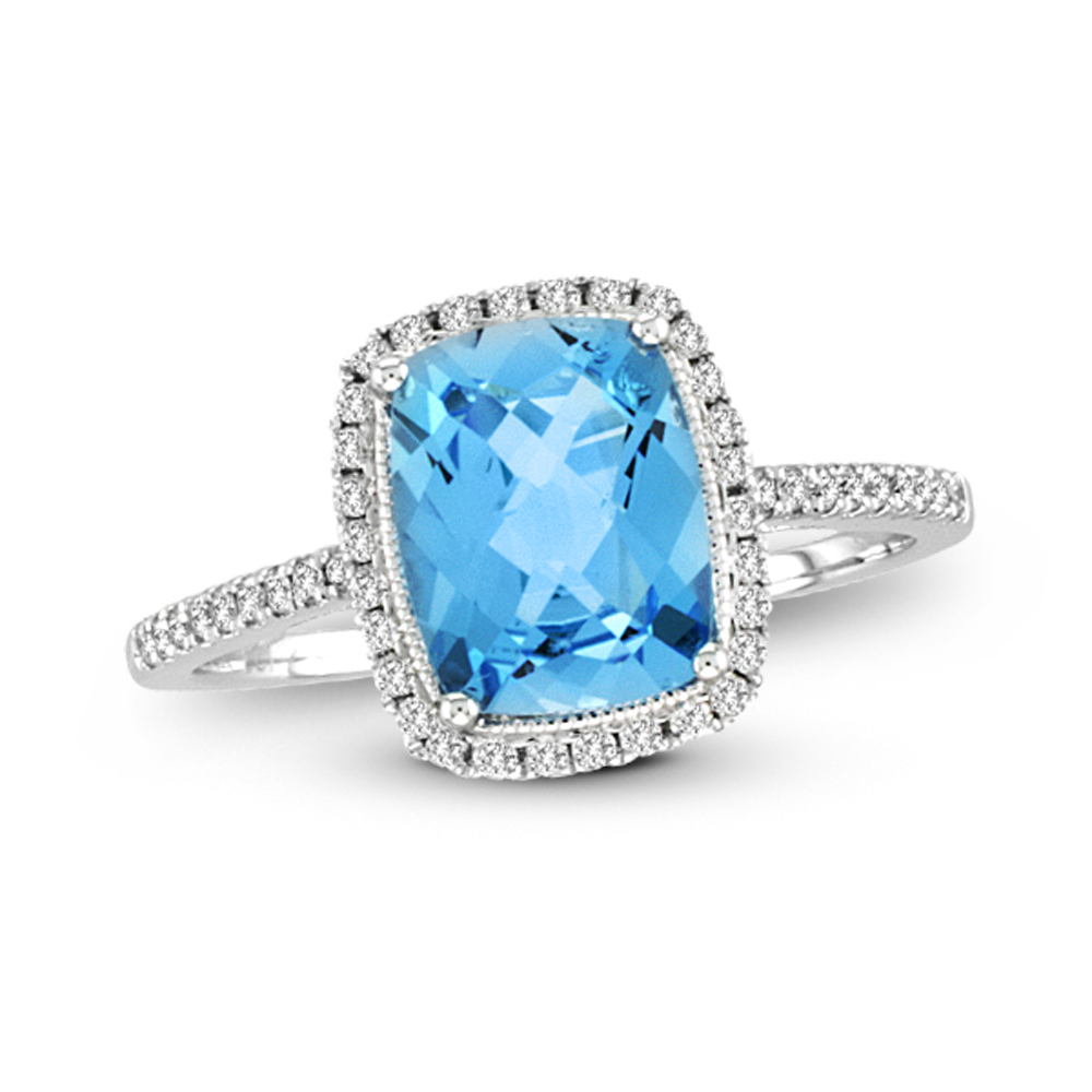 2.98cttw Diamond and Blue Topaz Fashion Ring in 14k White Gold