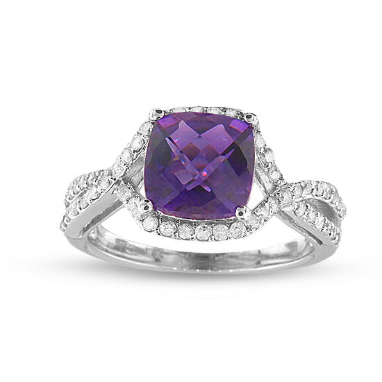 View Amethyst and Diamond Ring in 14k White Gold