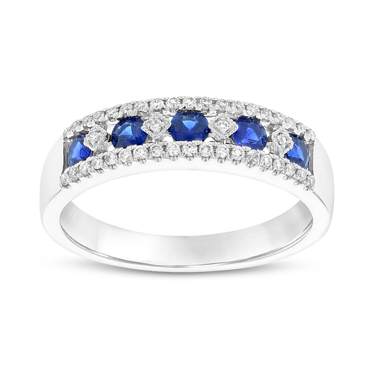 View 0.66cttw Sapphire and Diamond Fashion Wedding Band in 14k White Gold