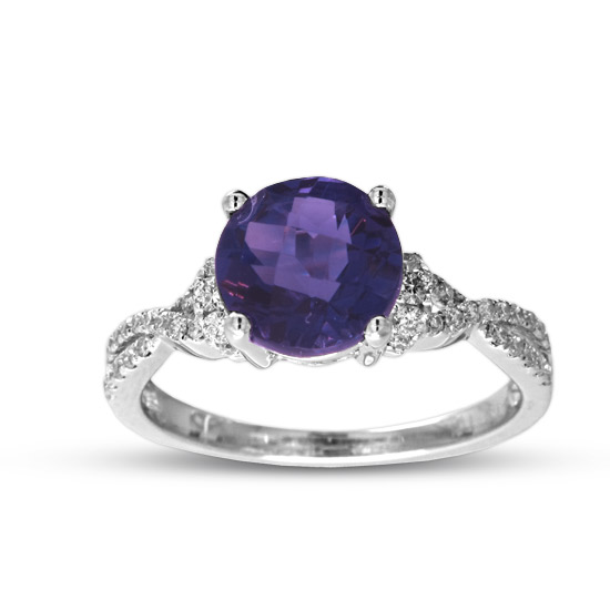 View 2.28cttw Amethyst and Diamond Fashion Ring in 14k White Gold