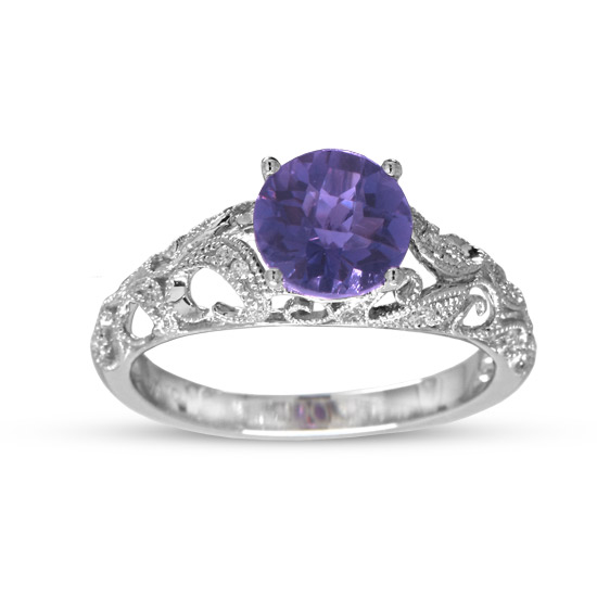 View 1.29cttw Amethyst and Diamon Fashion Ring in 14k White Gold