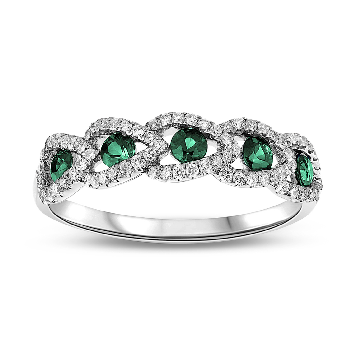 0.20ctw Diamond and Emerald Wedding Band in 18k Gold