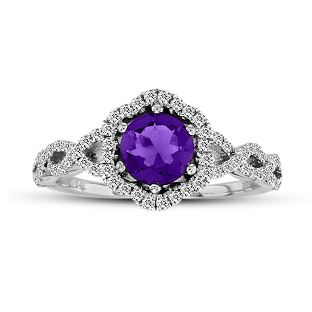 View 0.34ctw Diamond and Amethyst Fashion Ring in 14k Gold