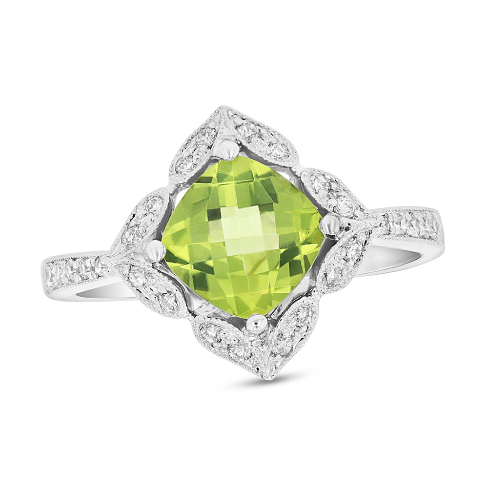 View 0.19ctw Diamond and Peridot Ring in 14k White Gold