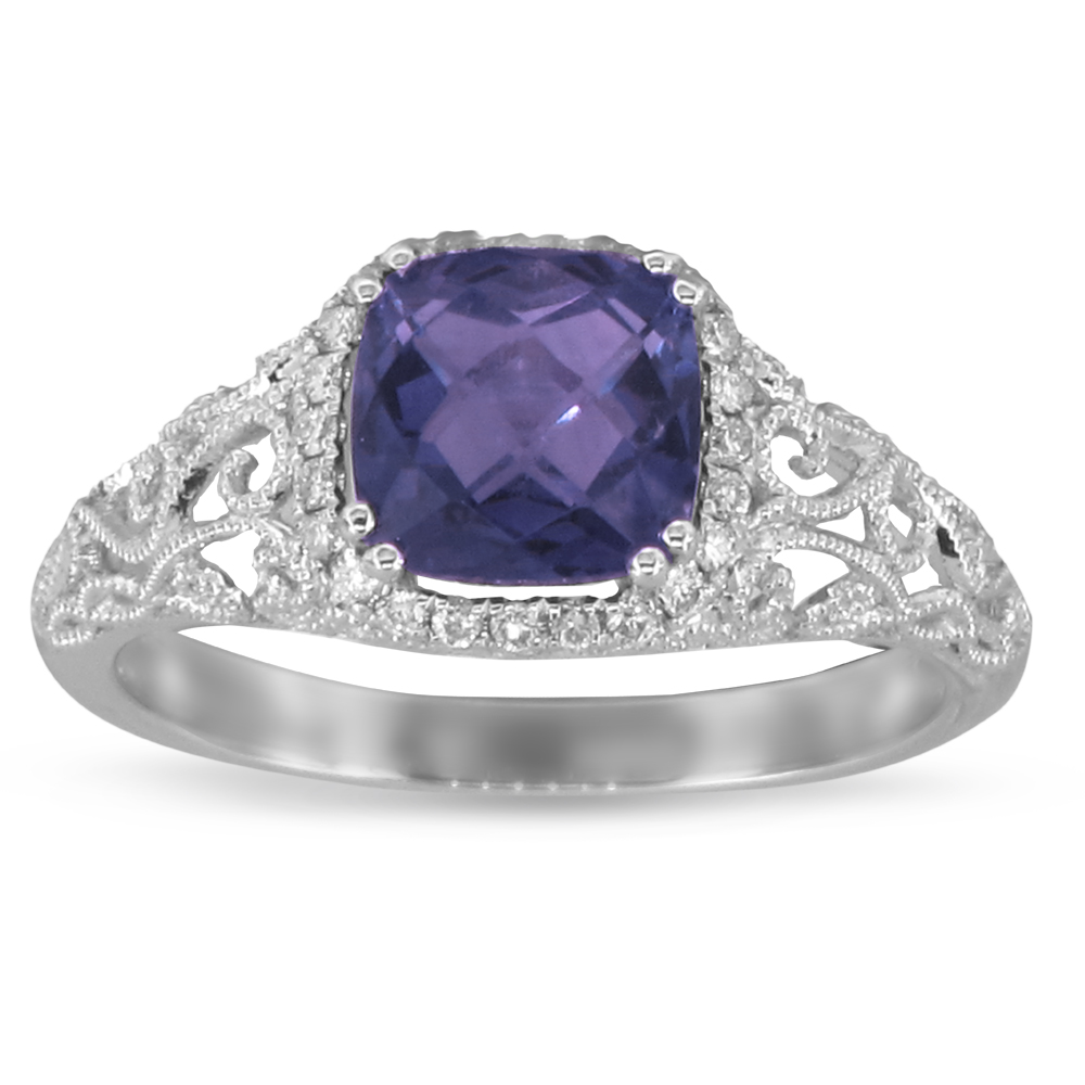 View 0.12ctw Diamond and Amethyst Fashion ring in 14k WG