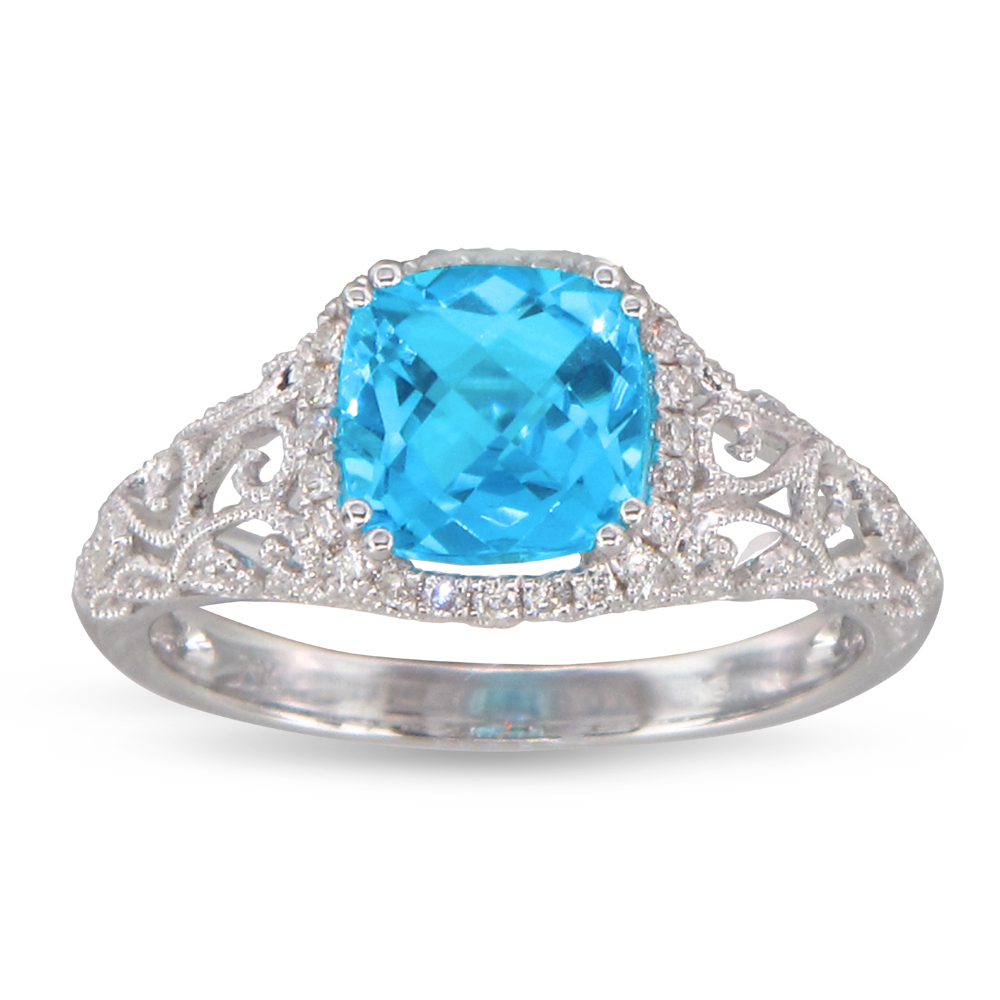 View 0.12ctw Diamond and Blue Topaz Fashion ring in 14k WG