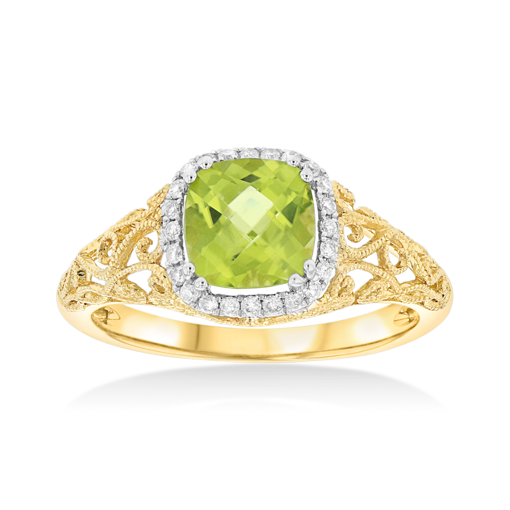 0.12ctw Diamond and Peridot Fashion Ring in 14k WG