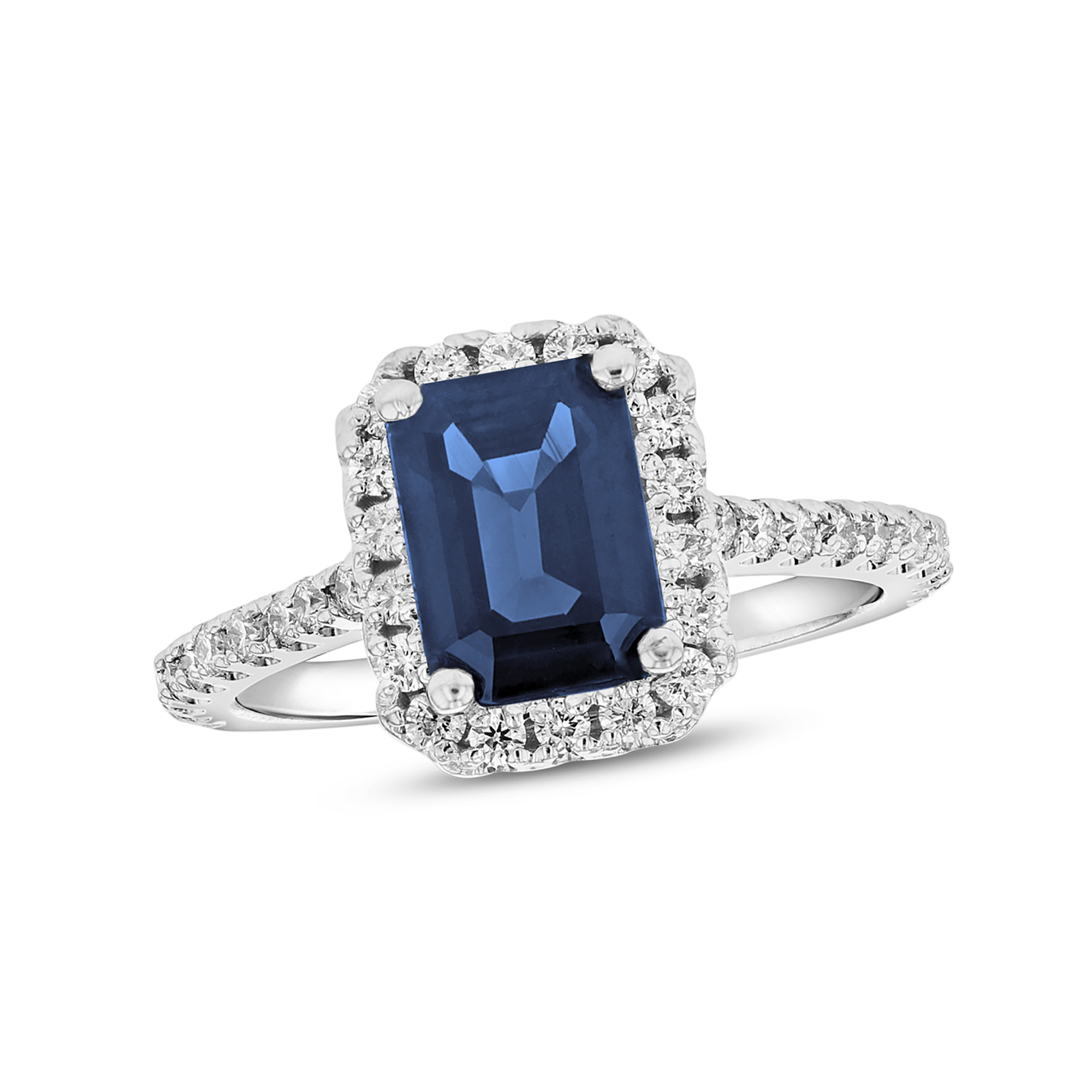 View 2.00ctw Diamond and Emerald Cut Sapphire Statement Ring in 14k White Gold