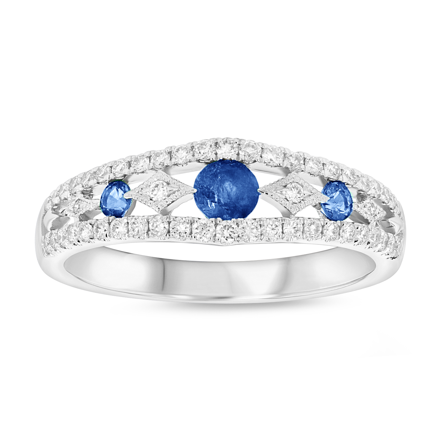 View Diamond and Sapphire Band in 14k White Gold