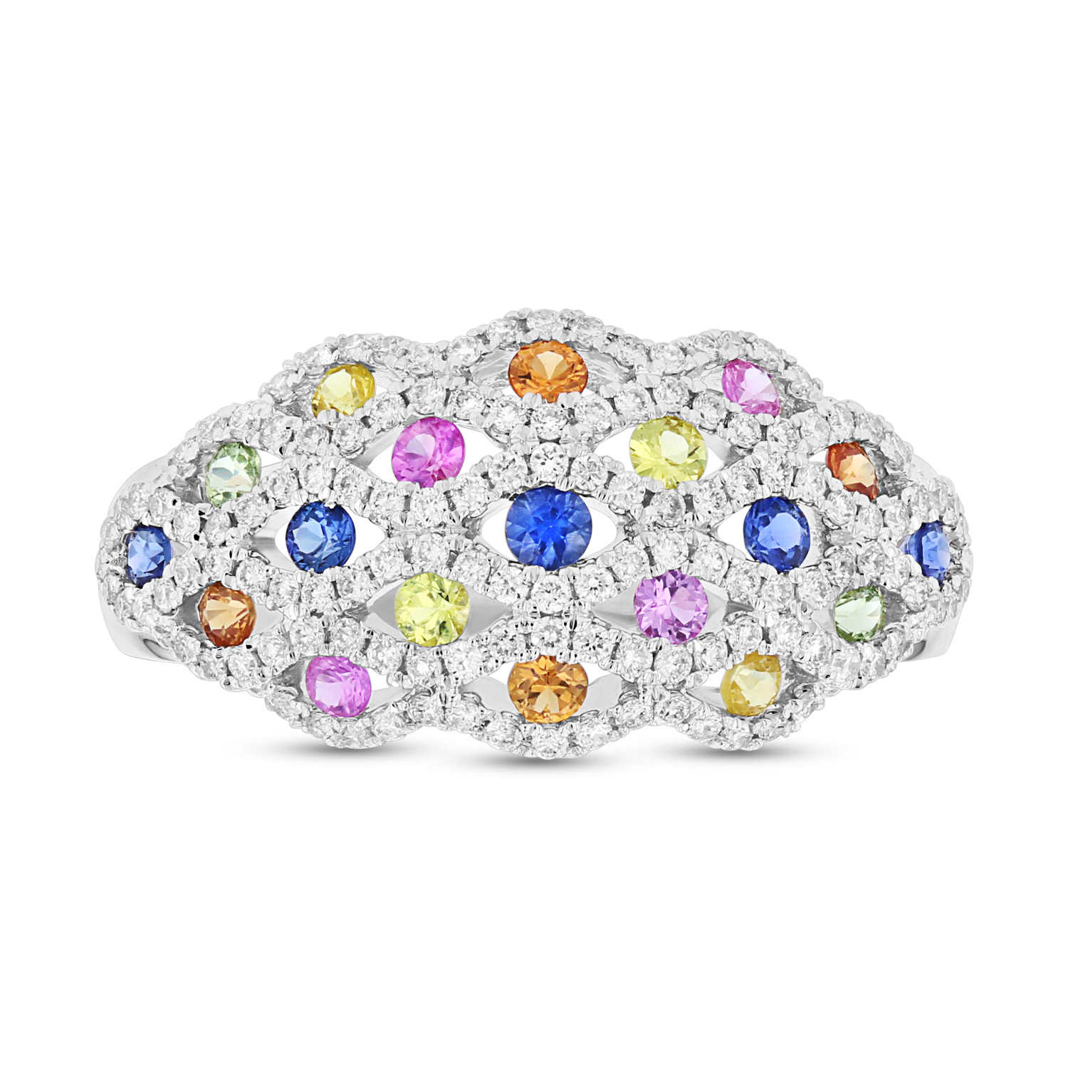 View 0.95ctw Diamond and Multi Sapphire Ring in 14k White Gold