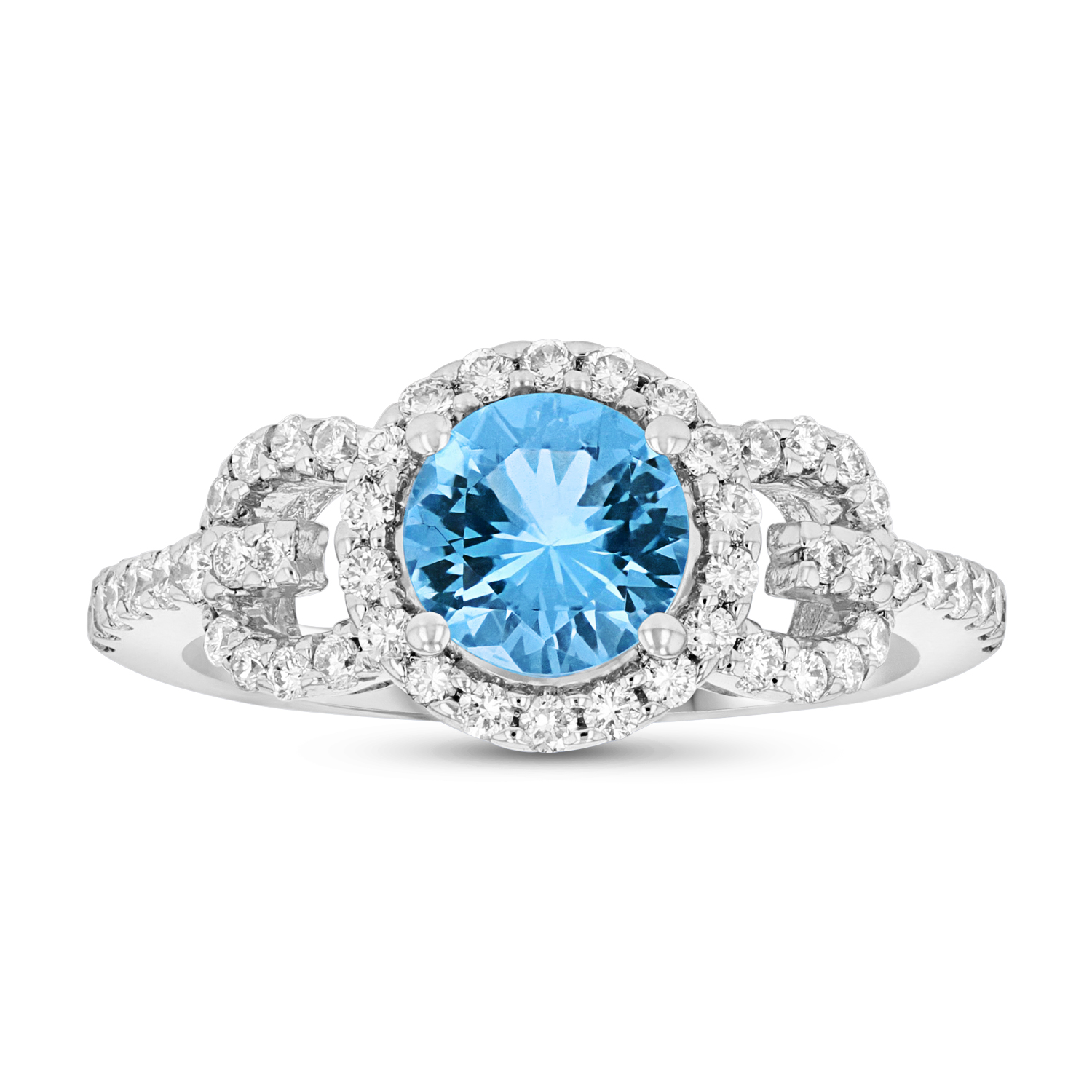 View Diamond and Blue Topaz Ring in 14k White Gold