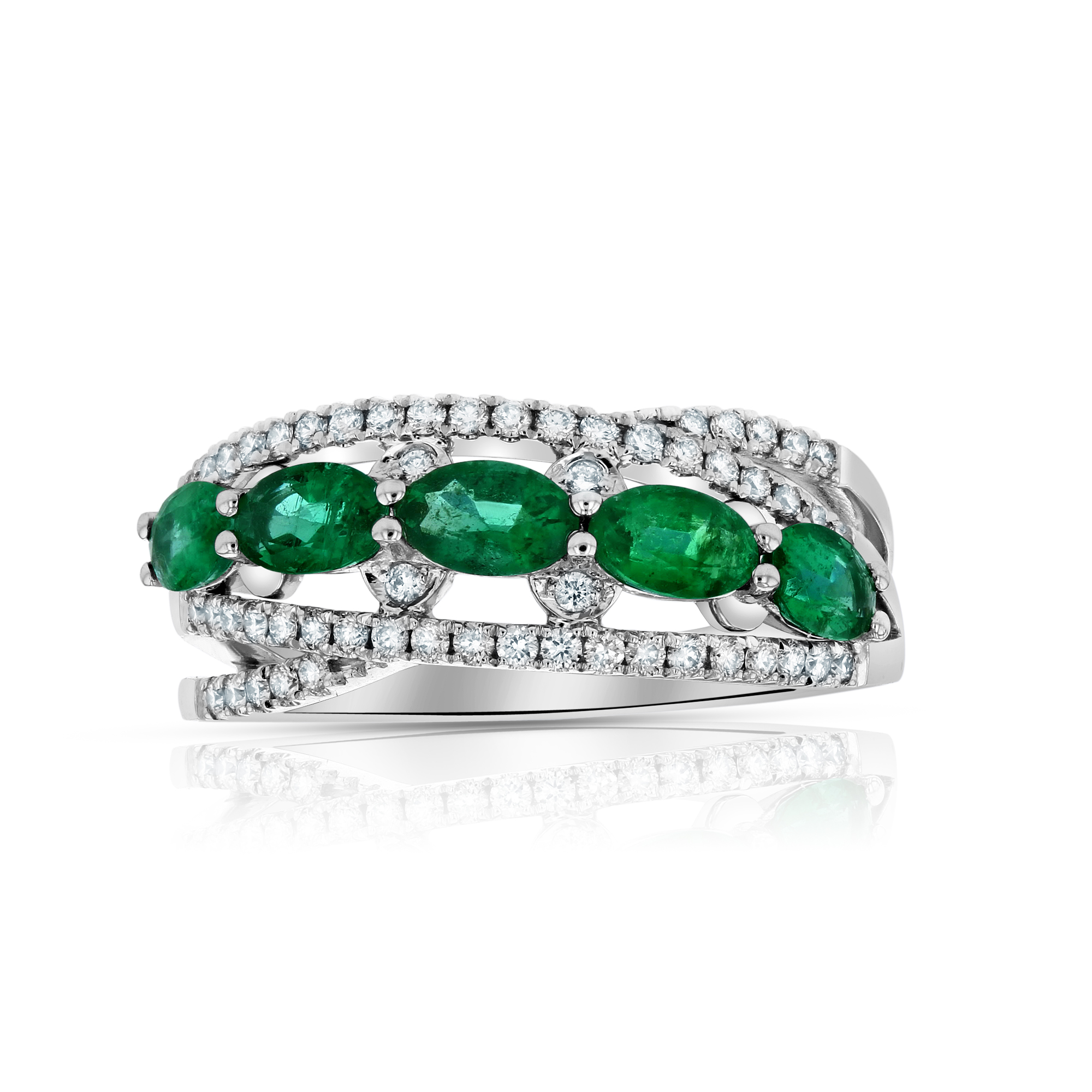 1.31ctw Diamond and Emerald Ring in 14k White Gold