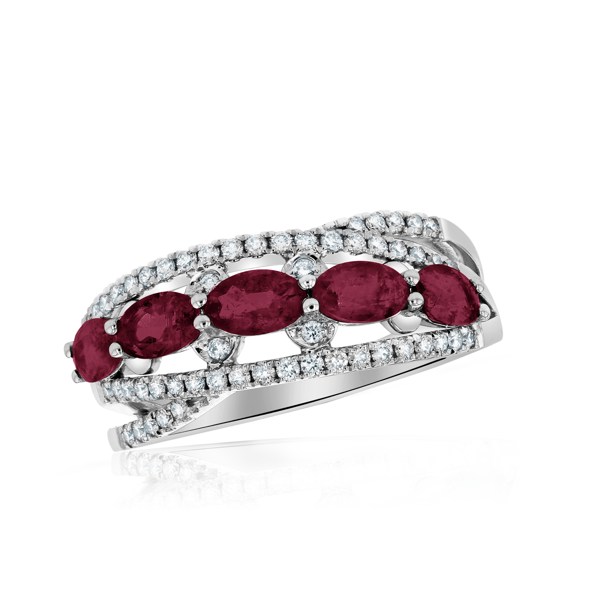 1.81ctw Diamond and Ruby Ring in 14k White Gold