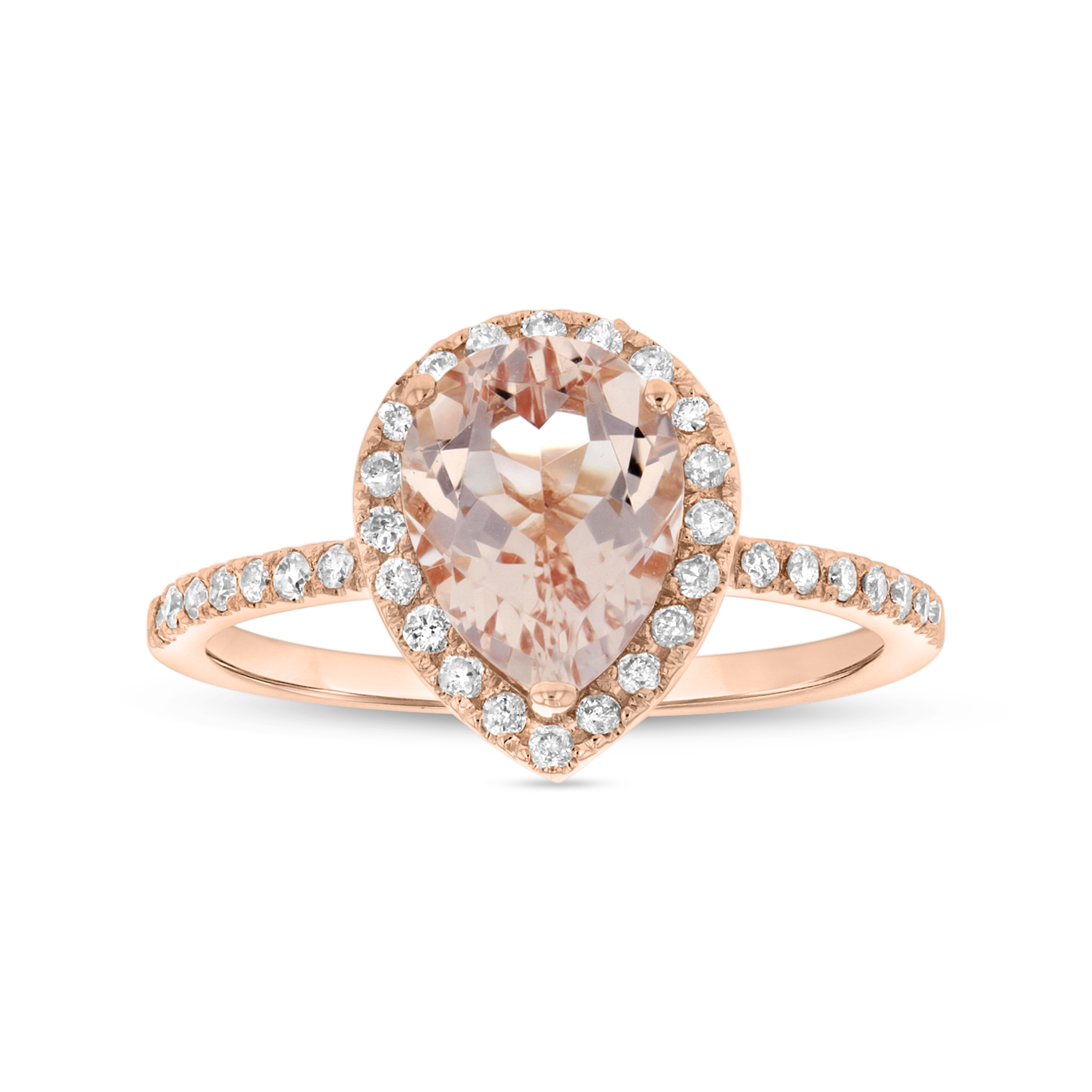 View 7X5 mm Pear Shaped Monganite and  Diamond Ring in 14k Rose Gold