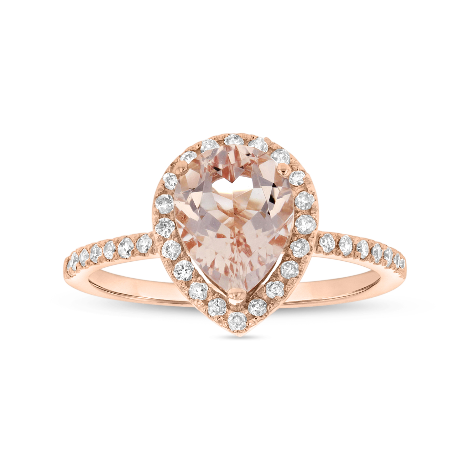 View 8X6 mm Pear Shape Morganite and Diamond Ring in 14k Rose Gold