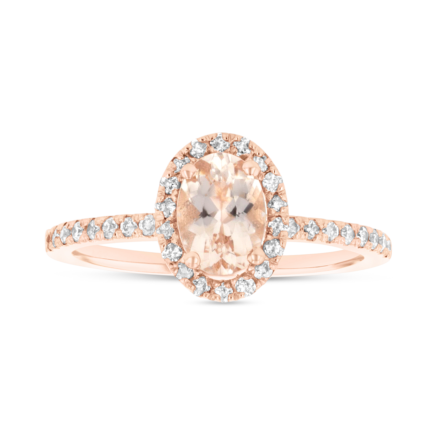 View 7X5 mm Oval Morganite and Diamond Ring in 14k Rose Gold