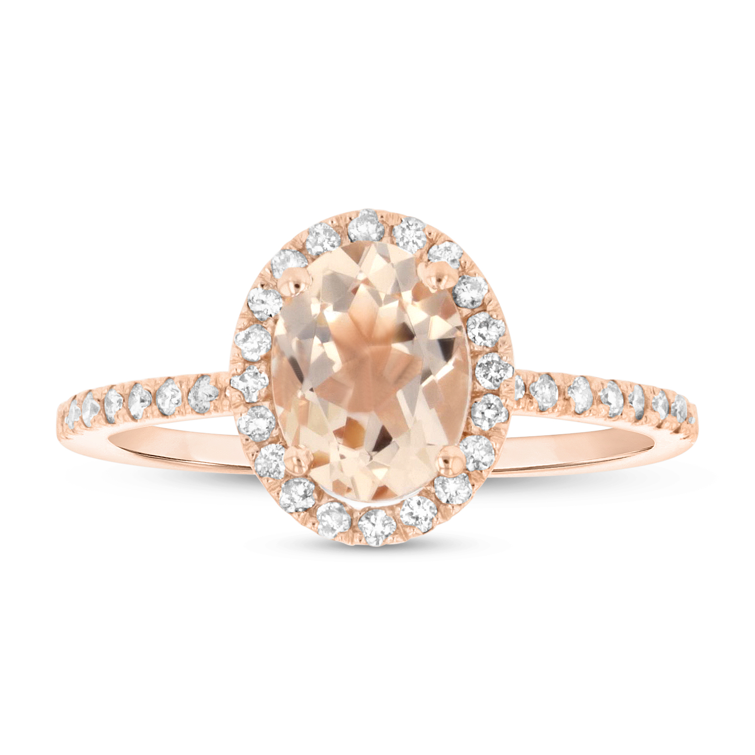 View 8X6 mm Oval Morganite and Diamond Ring in 14k Rose Gold