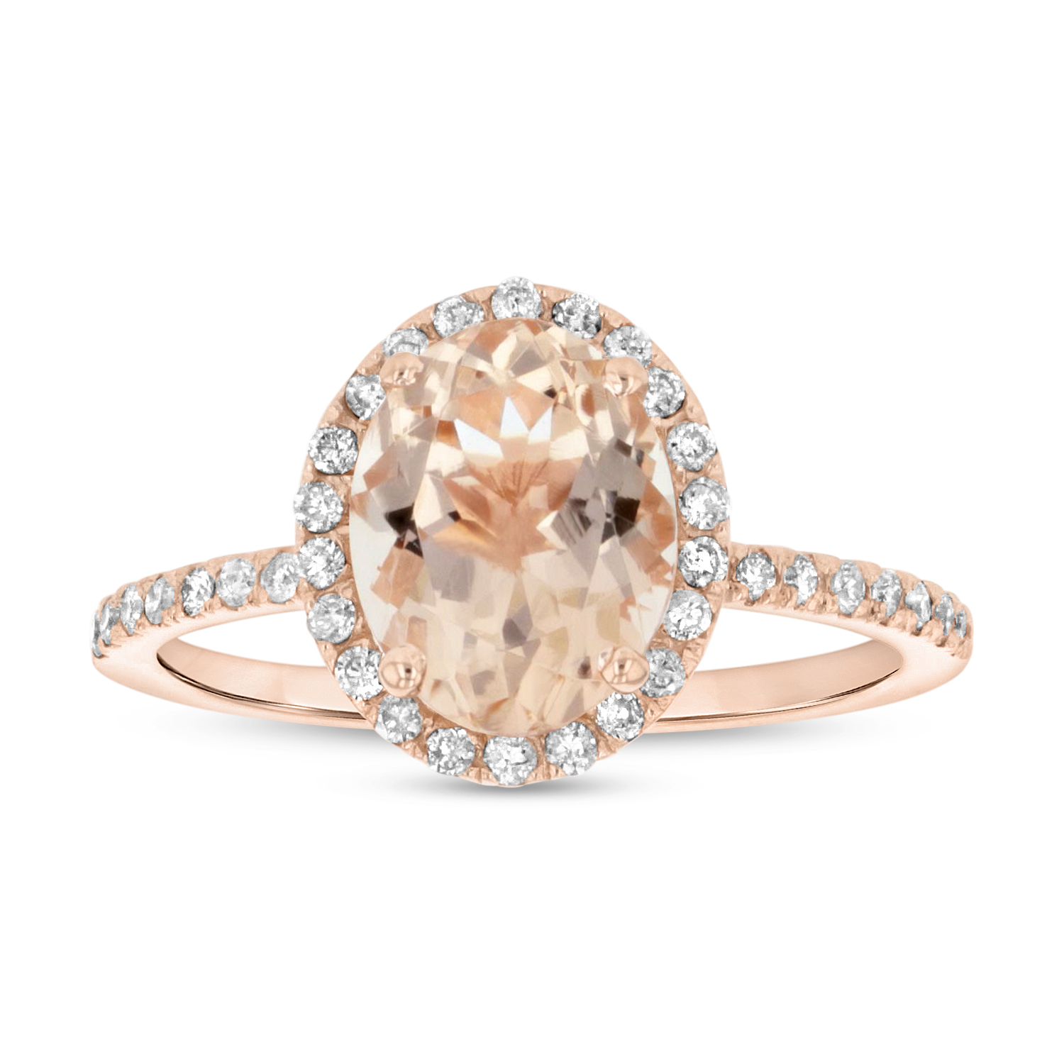 View 9X7 mm Oval Morganite and Diamond Ring in 14k Rose Gold