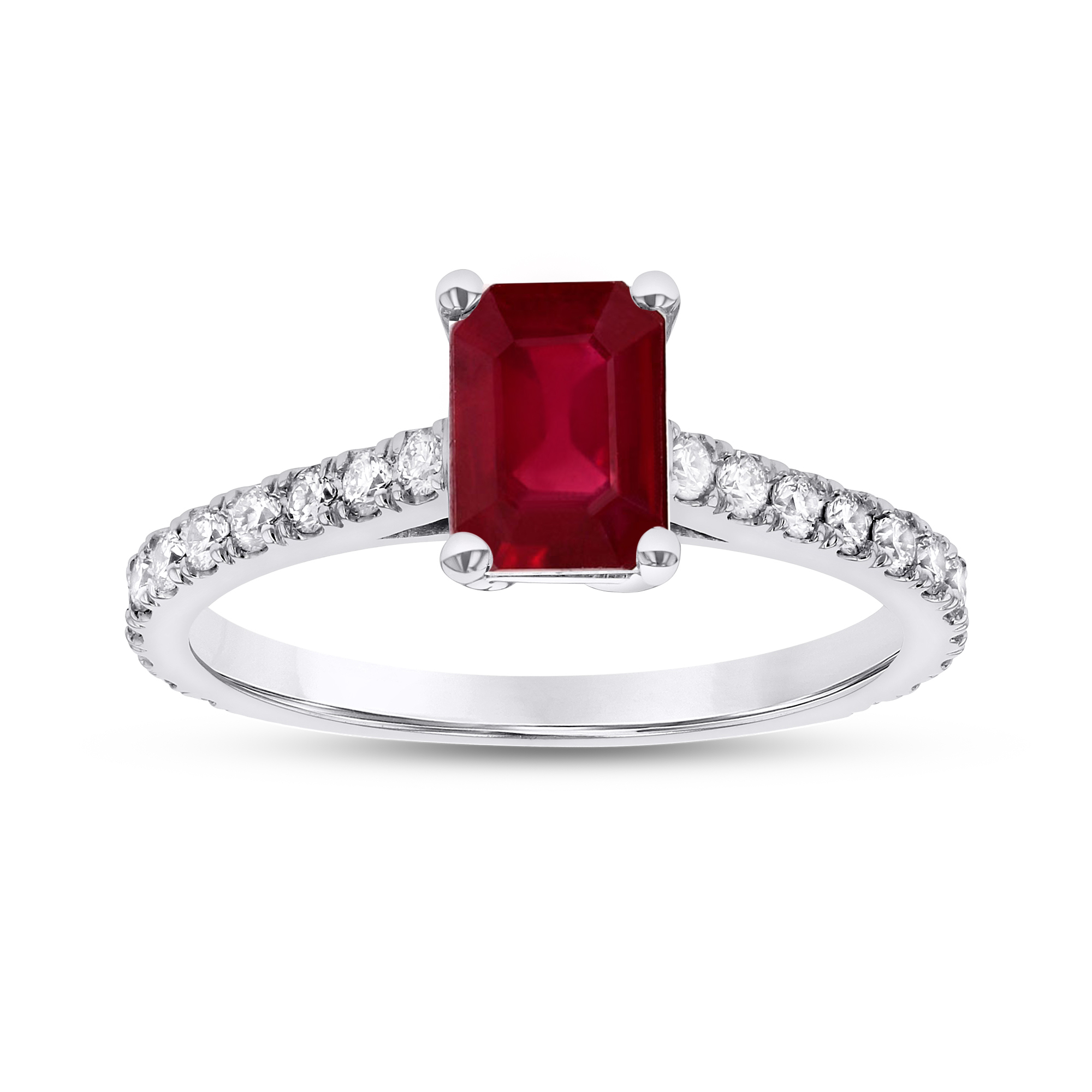 View 0.36ctw Diamond and Emerald Cut Ruby Engagement Ring in 14k White Gold