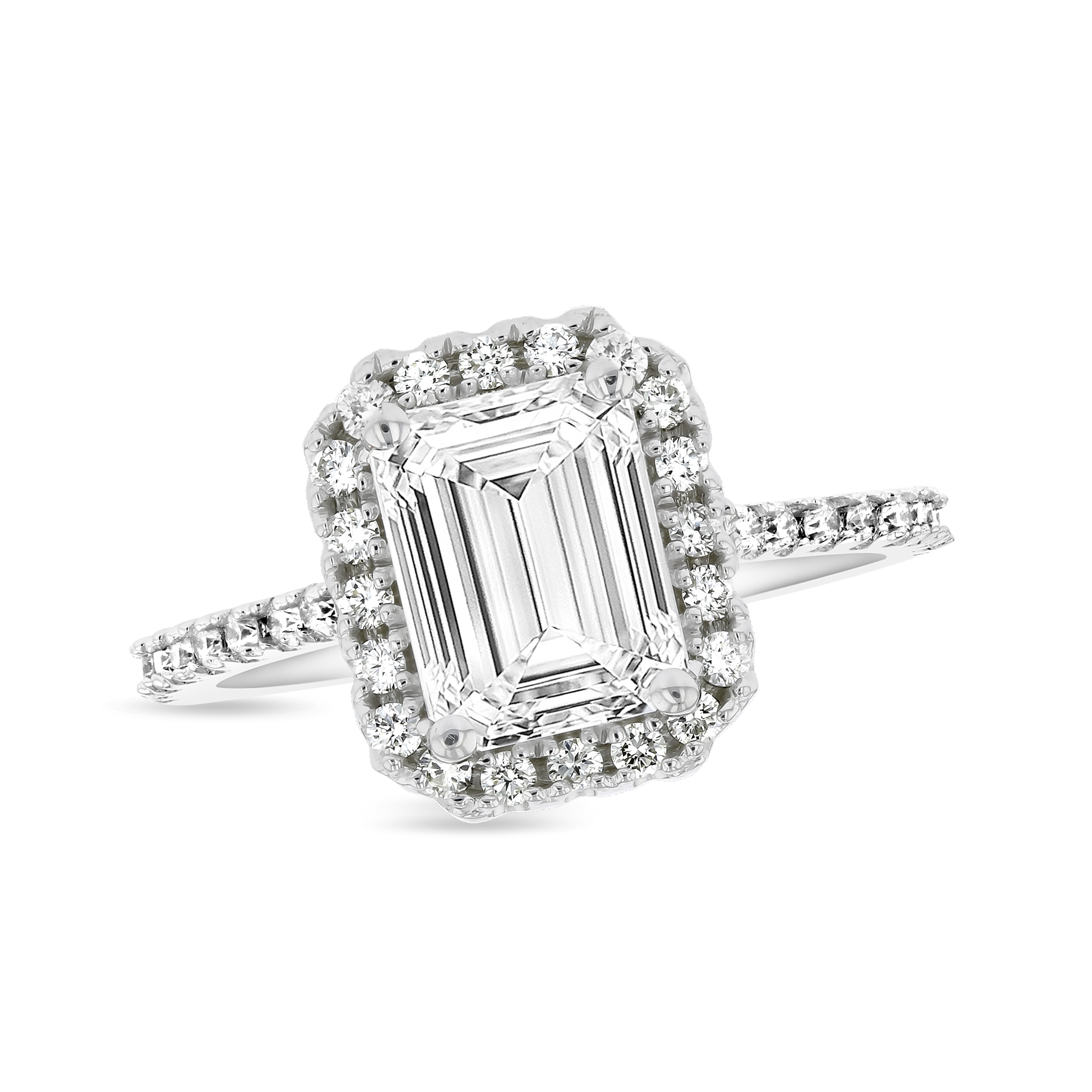 View 0.50ctw Diamond Emerald Cut Halo Semi Mount Ring in 14k White Gold