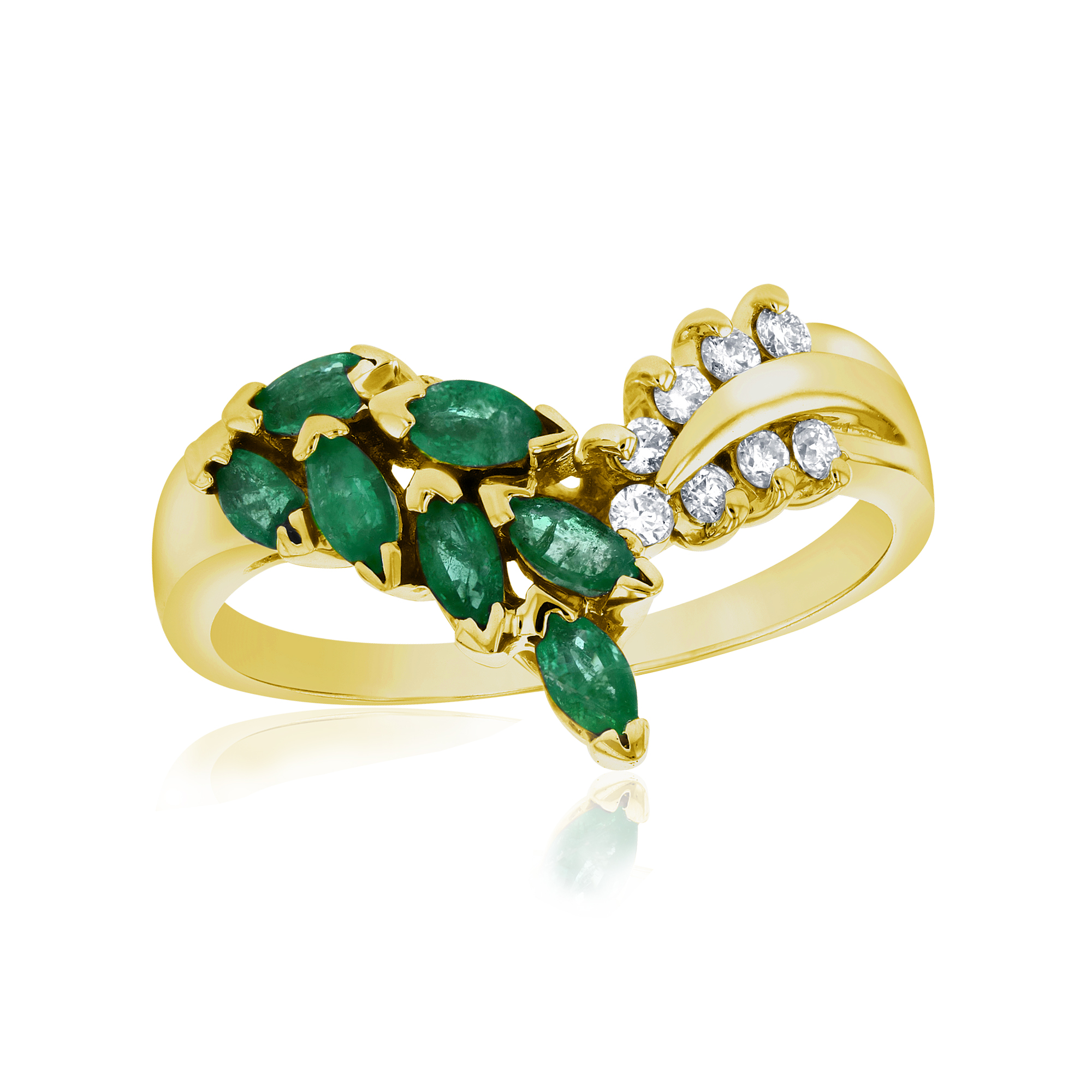 View 0.10ctw Diamonds and Emerald Fashion Ring in 14k Yellow Gold