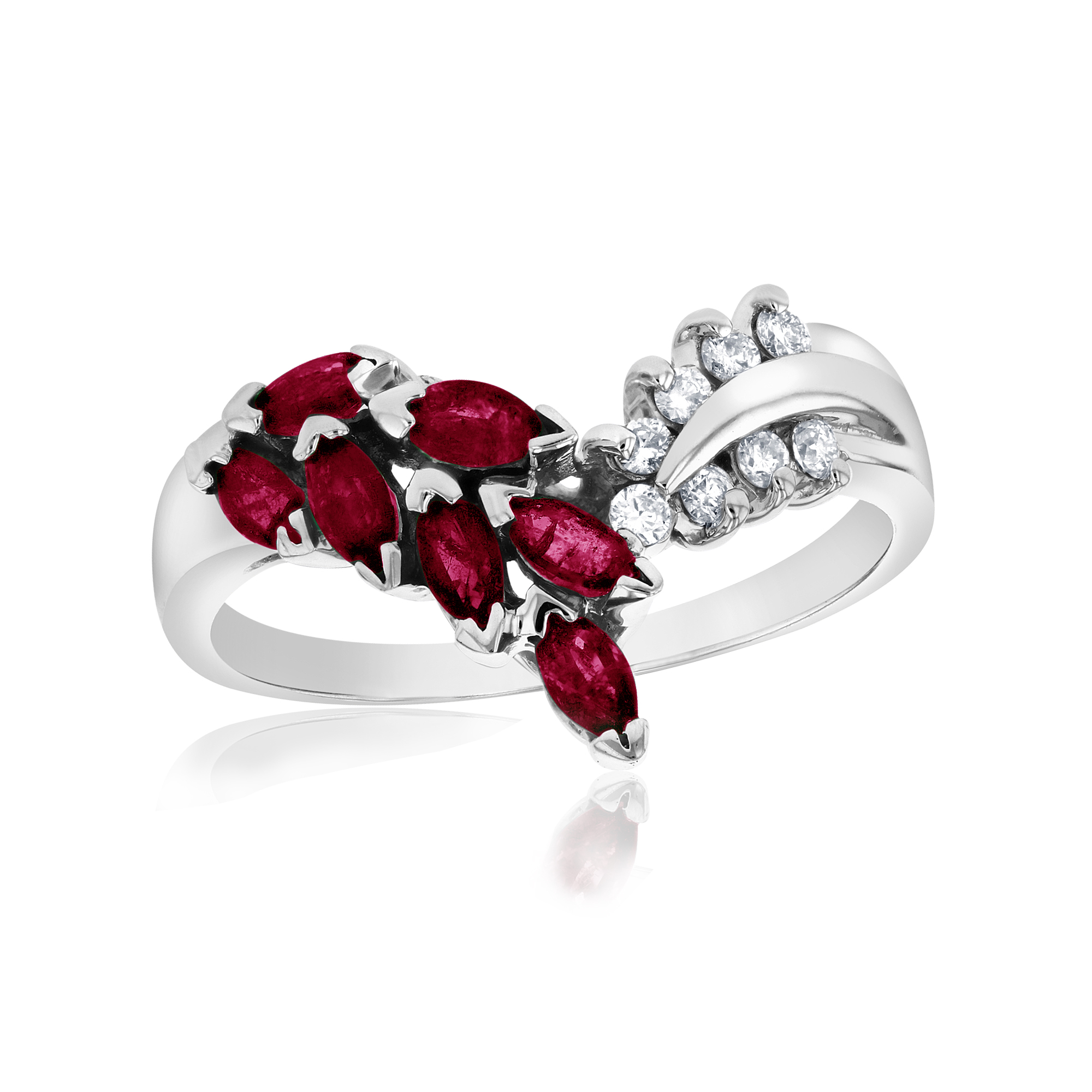 View 0.10ctw Diamonds and Ruby Fashion Ring in 14k White Gold