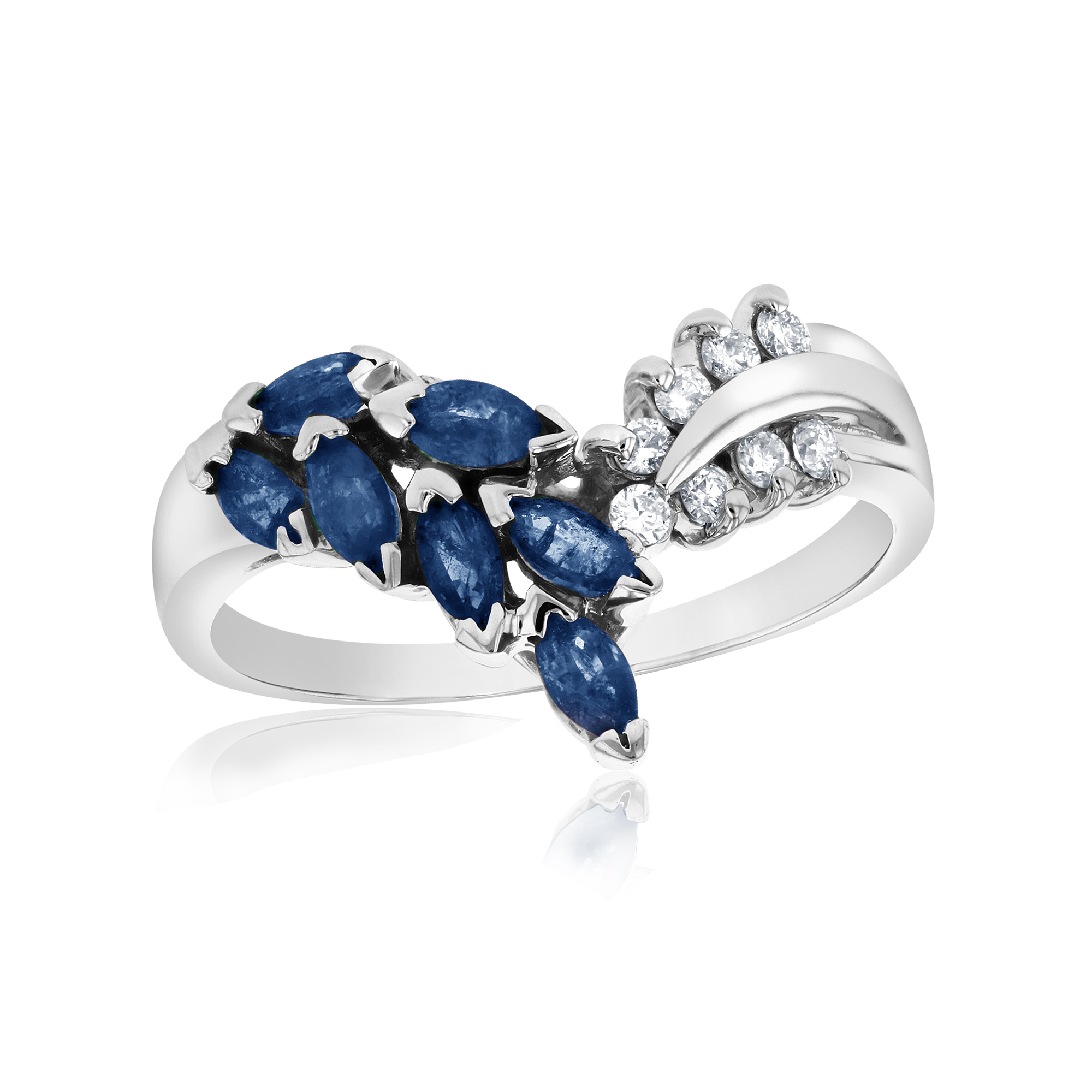 View 0.10ctw Diamonds and Sapphire Fashion Ring in 14k White Gold
