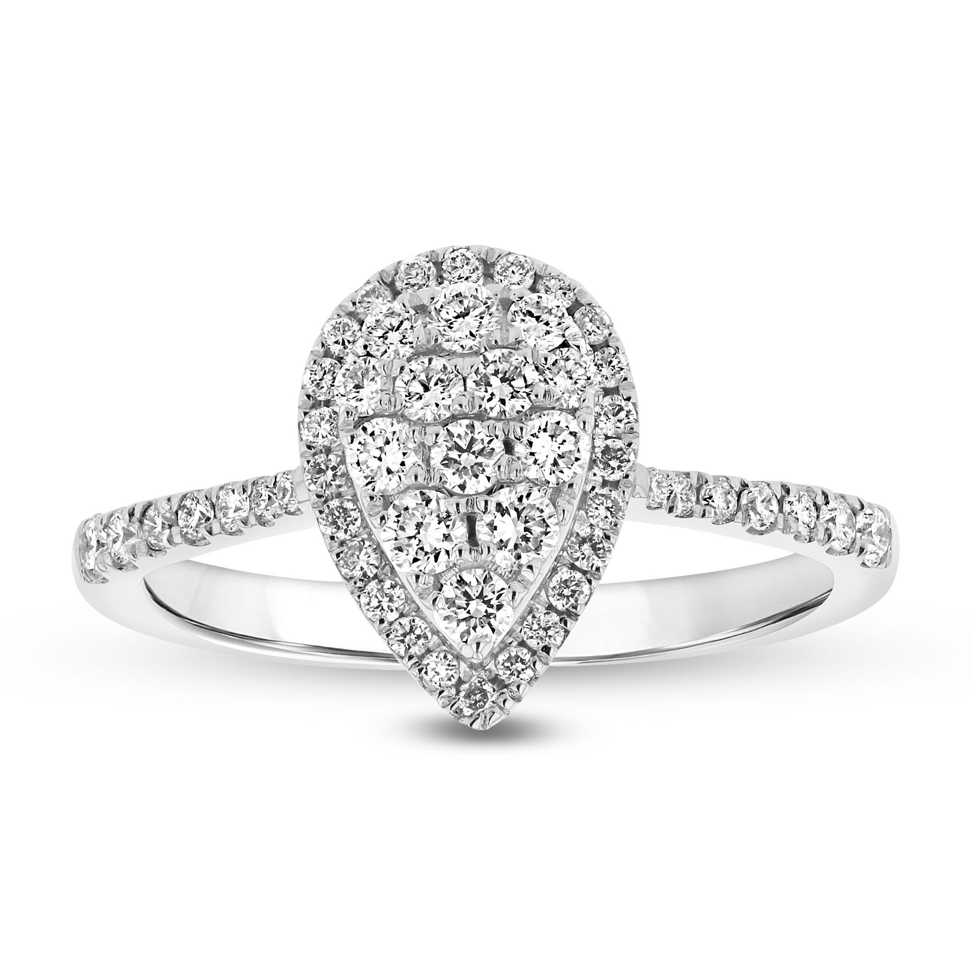 View 0.60ctw Diamond Pear Shaped Cluster Ring in 18k White Gold