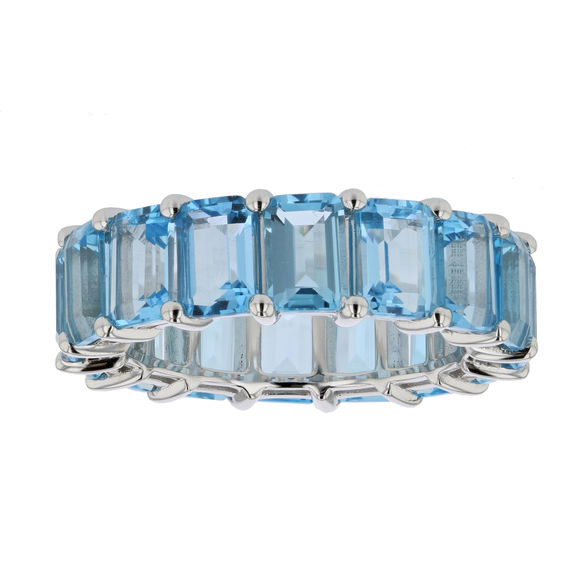 11ctw Blue Topaz Emerald Cut Eternity Band in 14k White Gold