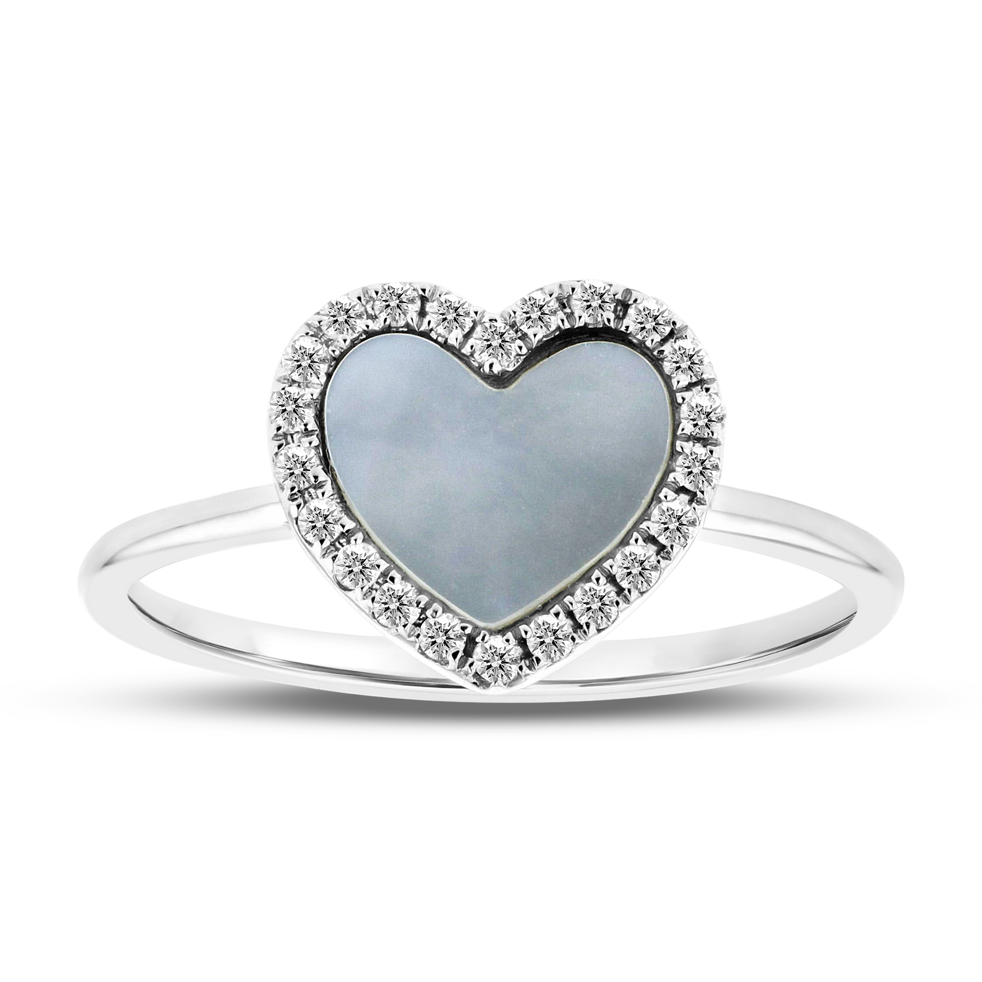 View 00.58ctw Diamond and Mother of Pearl Heart Shaped Ring in 14k White Gold
