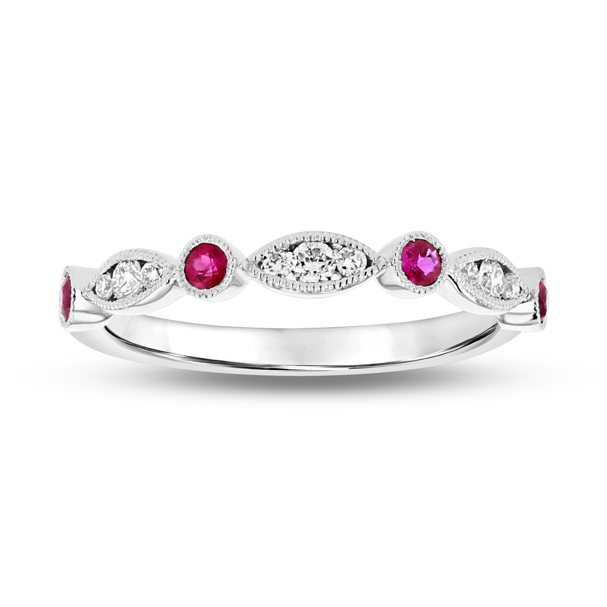 View 0.16ctw Diamond and Ruby Band in 18k White Gold