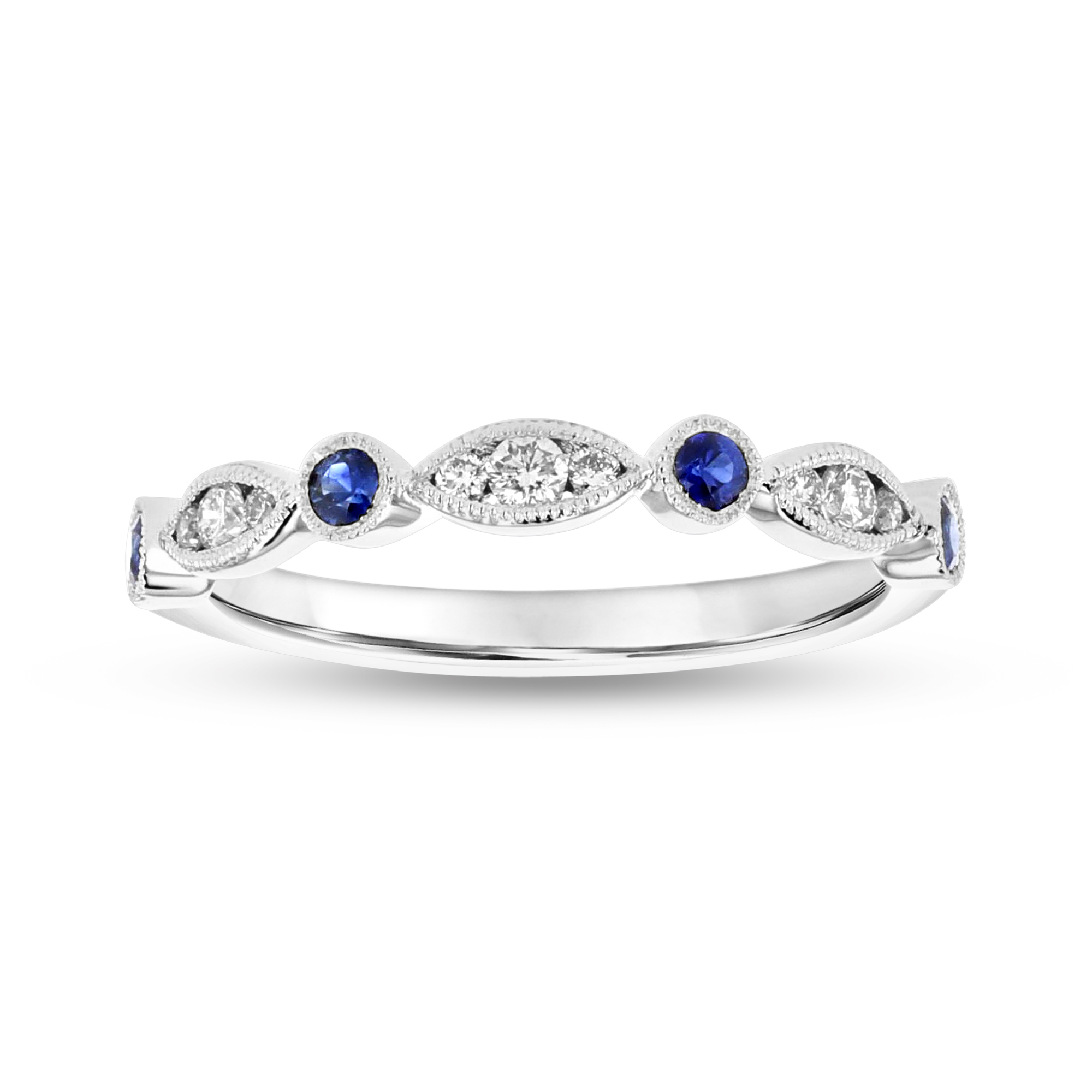 0.16ctw Diamond and Sapphire Band in 18k White Gold