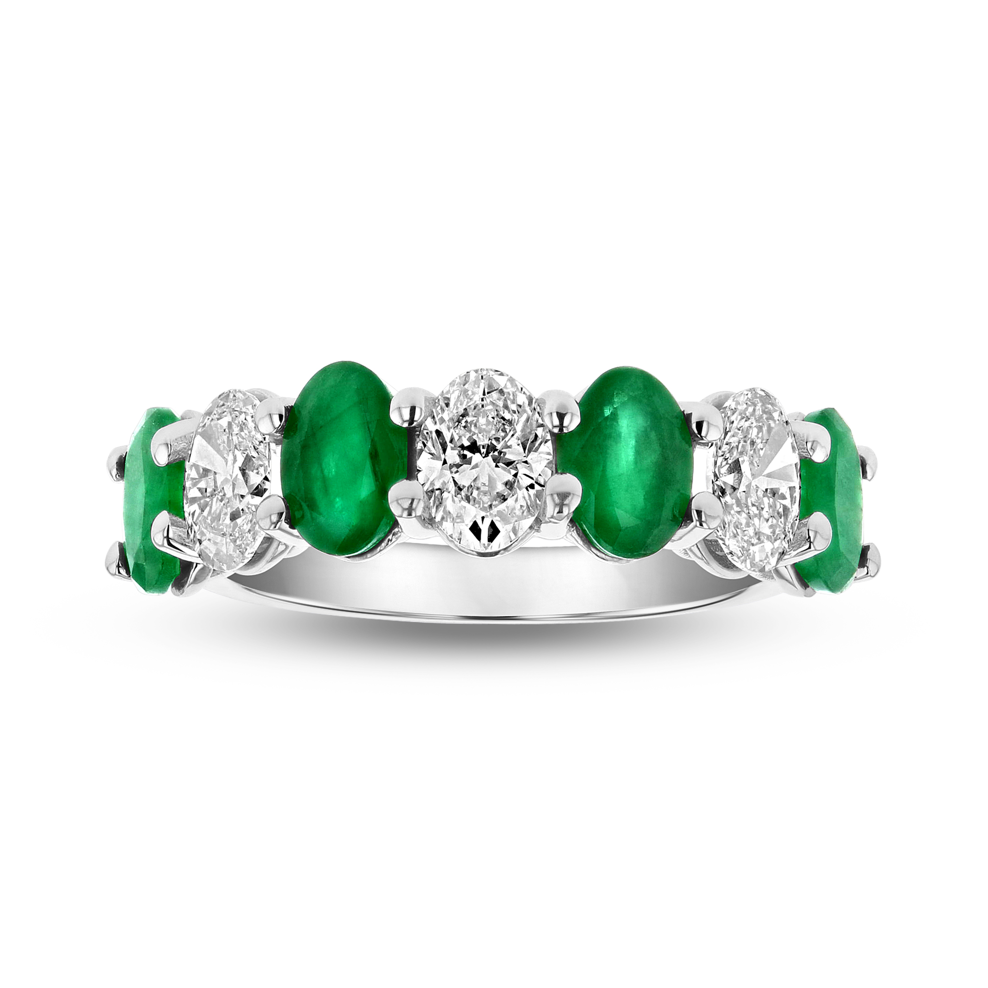 View 2.91ctw Diamond and Emerald Band in 14k White Gold