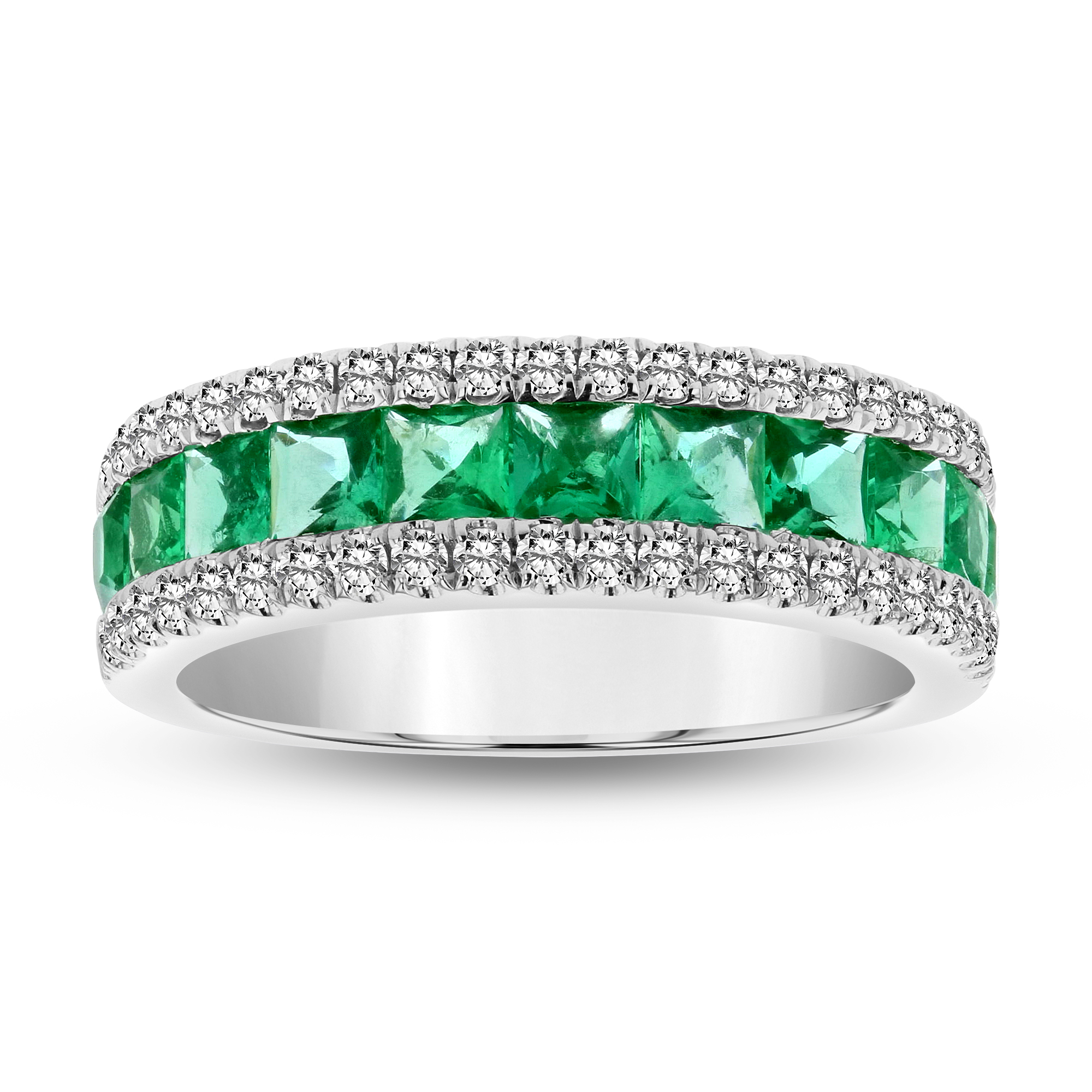 View 0.43ctw Diamond and Emerald Ring in 18k White Gold