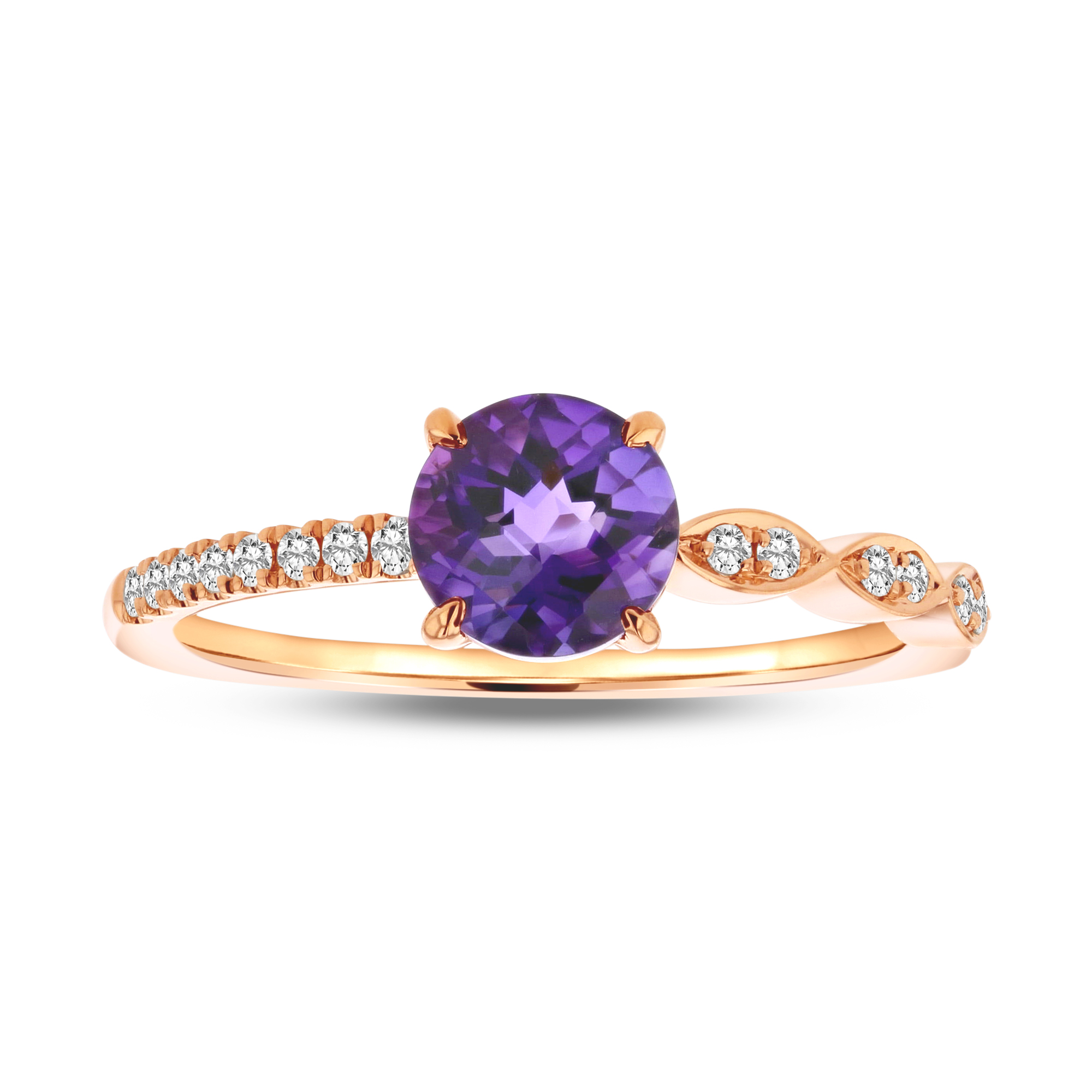 View 0.10ctw Diamond and Amethyst Ring in 14k Rose Gold