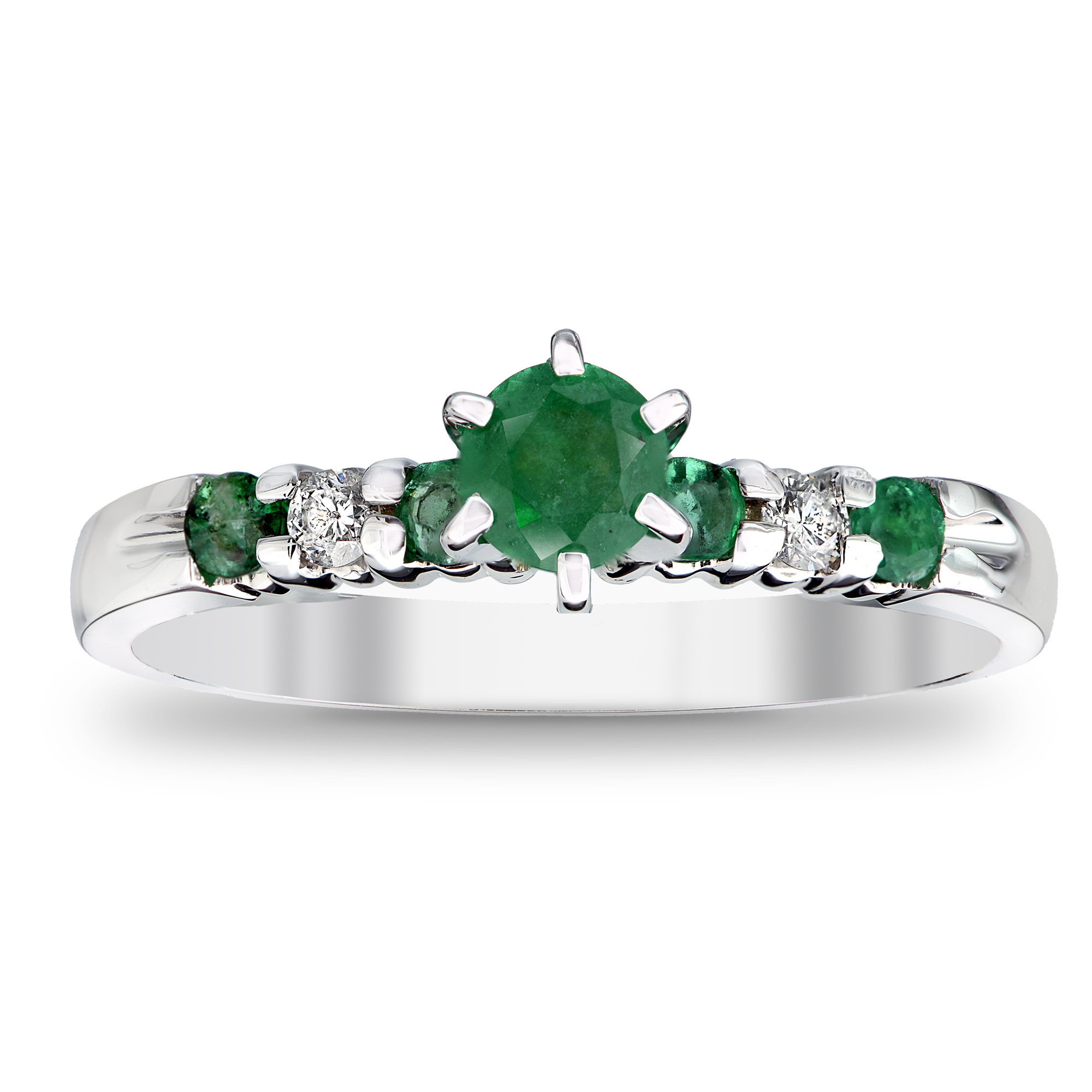 View 0.60ctw Diamond and Emerald Engagement Ring in 14k White Gold