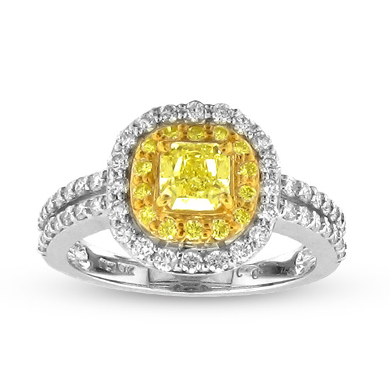 View 1.32cttw Natural Fancy Yellow Diamond Fashion Engagement Ring set in 18k two Tone Gold
